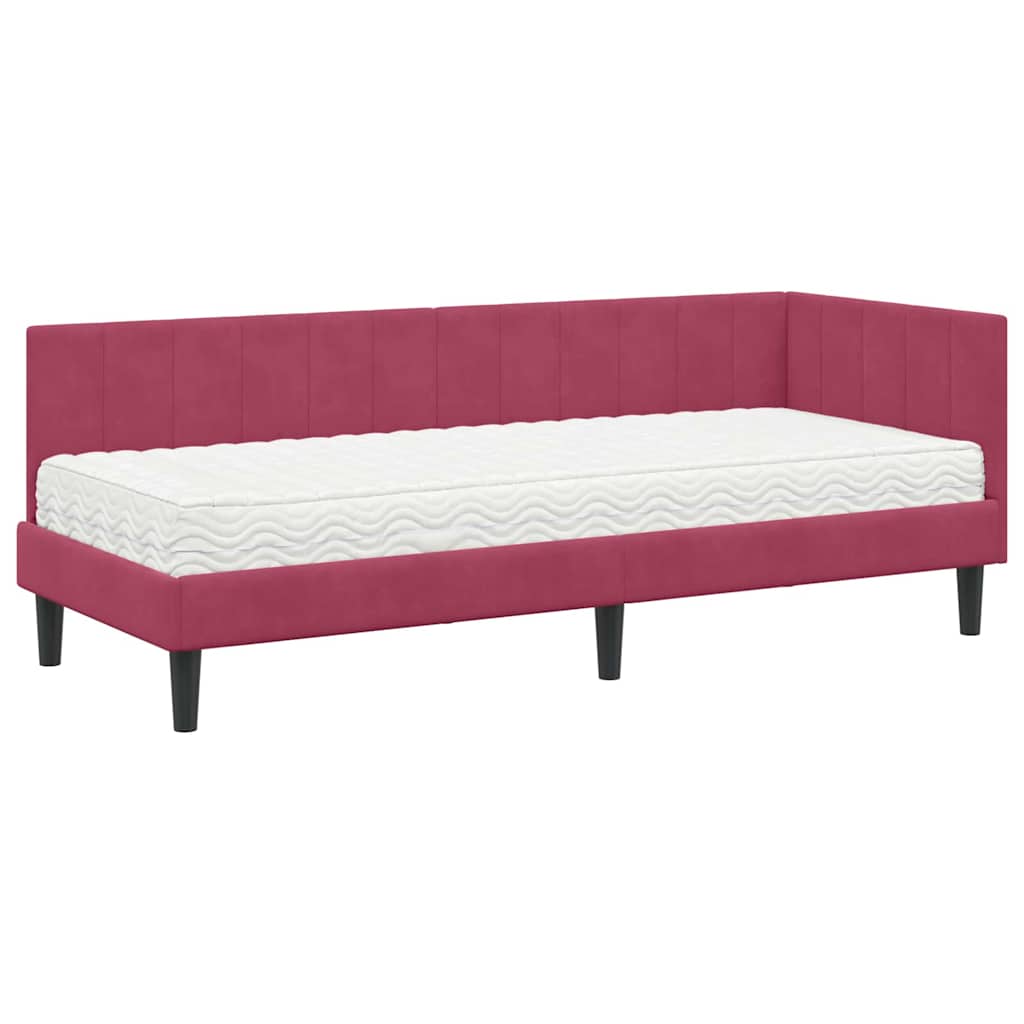 Eckbettgestell mit Matratze Weinrot 80 x 200 cm Samt