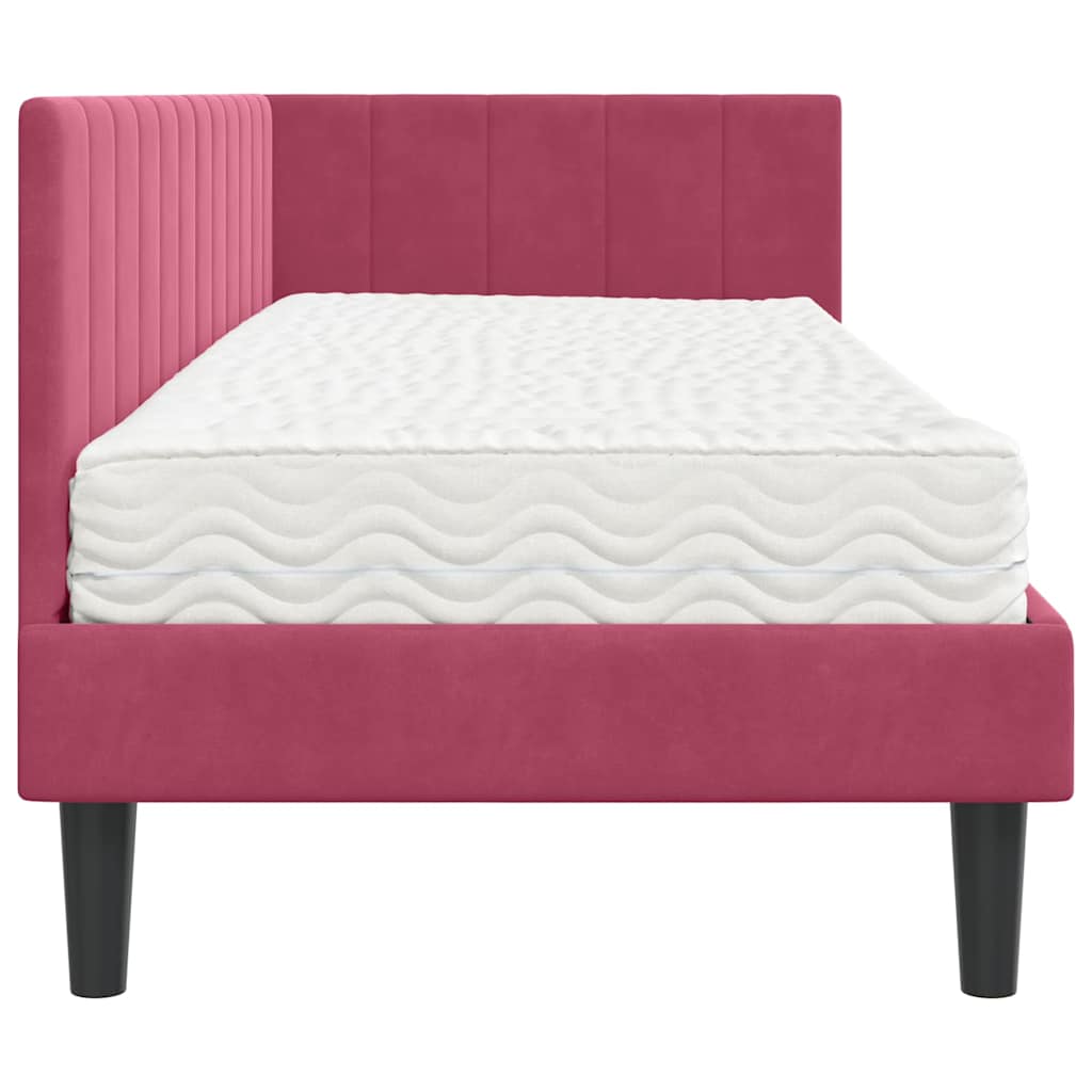 Eckbettgestell mit Matratze Weinrot 80 x 200 cm Samt