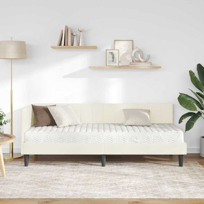 Eckbettgestell mit Matratze mit Kopfteil Creme 80 x 200 cm Samt