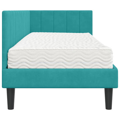 Eckbettgestell mit Matratze Türkis 80 x 200 cm Samt