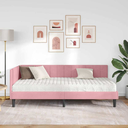 Eckbettgestell mit Matratze mit Kopfteil Rosa 100 x 200 cm Samt