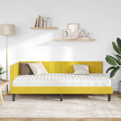 Eckbettgestell mit Matratze mit Kopfteil Gelb 100 x 200 cm Samt