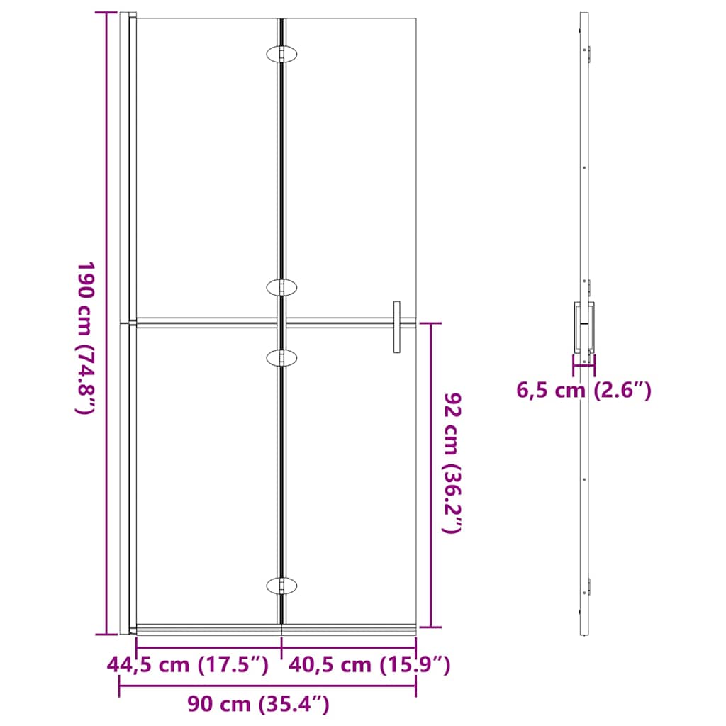 Walk-in Duschwand Gold 90 x 6.5 x 190 cm Energiesparendes Glas