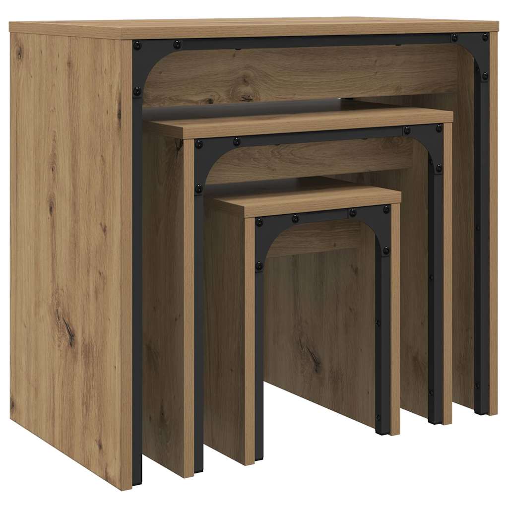 Nesting Couchtisch 3 pcs Eiche handwerklich 60 x 35 x 56 cm