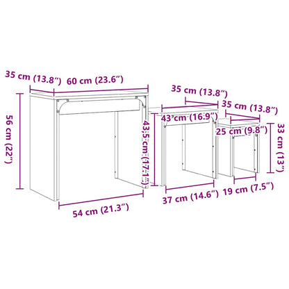 Nesting Couchtisch 3 pcs Schwarze Eiche 60 x 35 x 56 cm