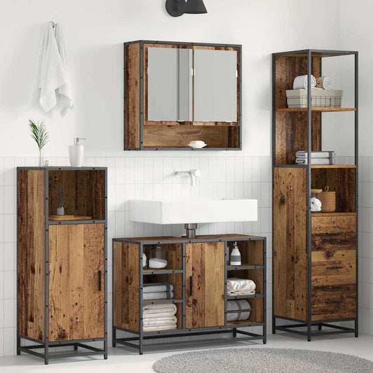 Badezimmer Schrank mit Schubladen Altholz 35 x 37,5 x 166 cm