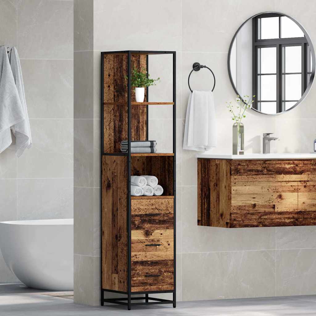 Badezimmer Schrank mit Schubladen Altholz 35 x 37,5 x 166 cm