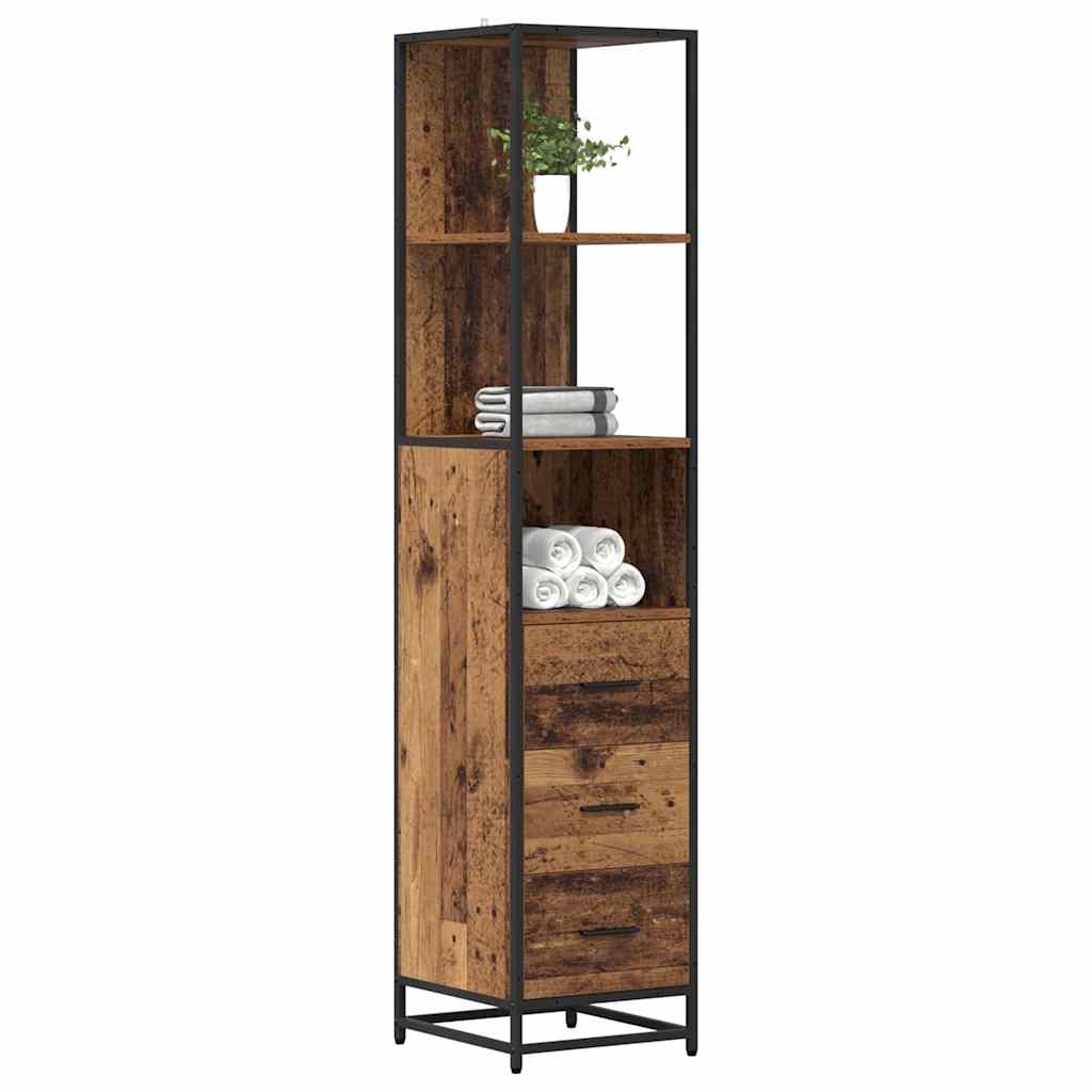 Badezimmer Schrank mit Schubladen Altholz 35 x 37,5 x 166 cm
