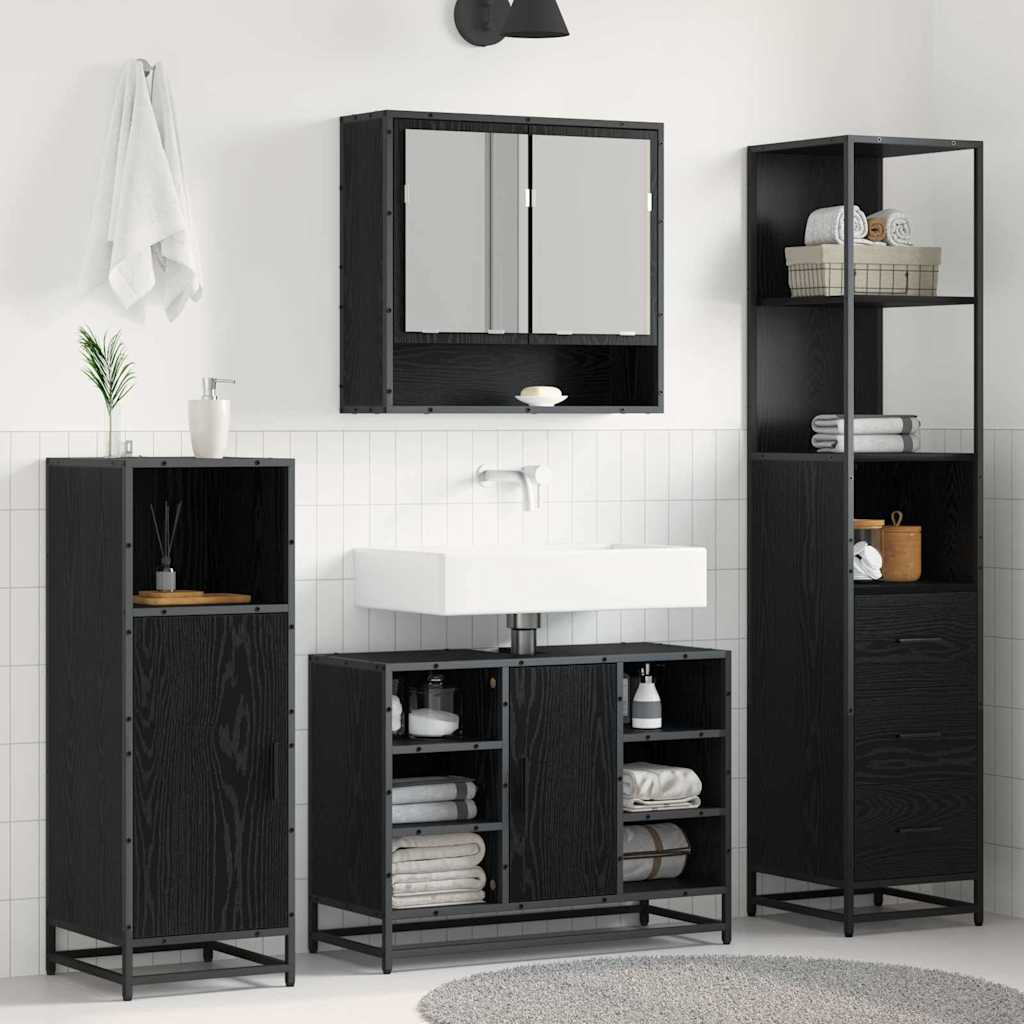 Badezimmer Schrank Schwarz Eichen-Optik 35 x 37,5 x 166 cm