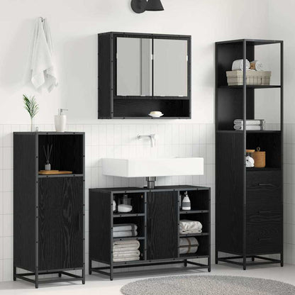 Badezimmer Schrank Schwarz Eichen-Optik 35 x 37,5 x 166 cm