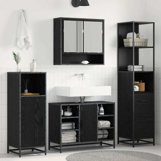 Badezimmer Schrank Schwarz Eichen-Optik 35 x 37,5 x 166 cm