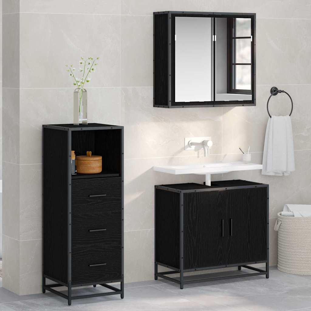 Badezimmer Schrank Schwarz Eichen-Optik 35 x 37,5 x 100 cm