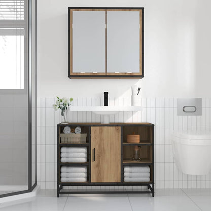 Badezimmer-Spiegelschrank mit Tür Artisan-Eiche 65 x 20 x 60 cm