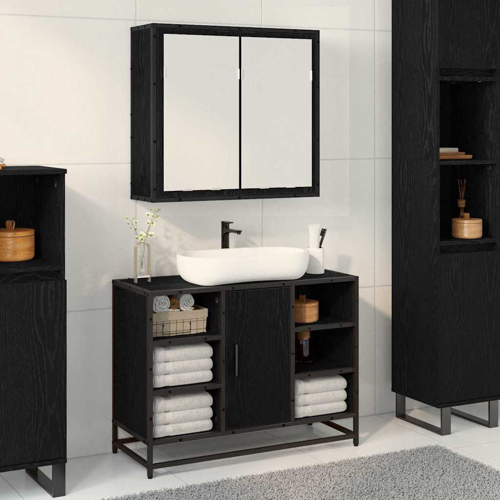 Badezimmer-Spiegelschrank Schwarz Eichen-Optik 65 x 20 x 60 cm