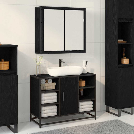 Badezimmer-Spiegelschrank Schwarz Eichen-Optik 65 x 20 x 60 cm