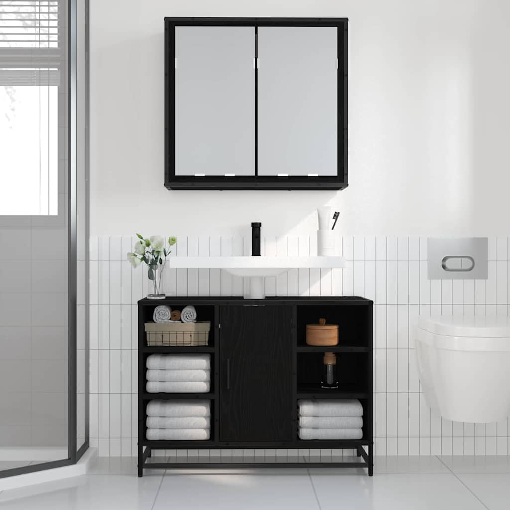 Badezimmer-Spiegelschrank Schwarz Eichen-Optik 65 x 20 x 60 cm