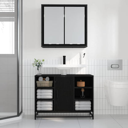 Badezimmer-Spiegelschrank Schwarz Eichen-Optik 65 x 20 x 60 cm