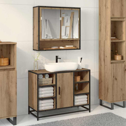 Badezimmer-Spiegelschrank mit Tür Artisan-Eiche 65 x 20 x 60 cm