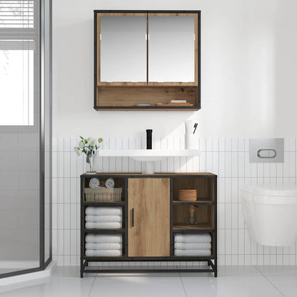 Badezimmer-Spiegelschrank mit Tür Artisan-Eiche 65 x 20 x 60 cm