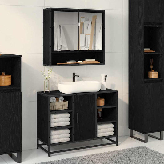Badezimmer-Spiegelschrank Schwarz Eichen-Optik 65 x 20 x 60 cm