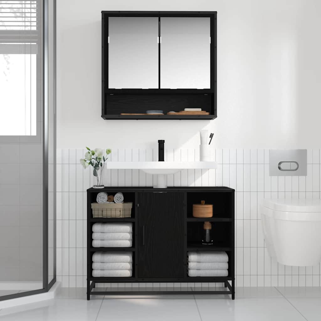 Badezimmer-Spiegelschrank Schwarz Eichen-Optik 65 x 20 x 60 cm