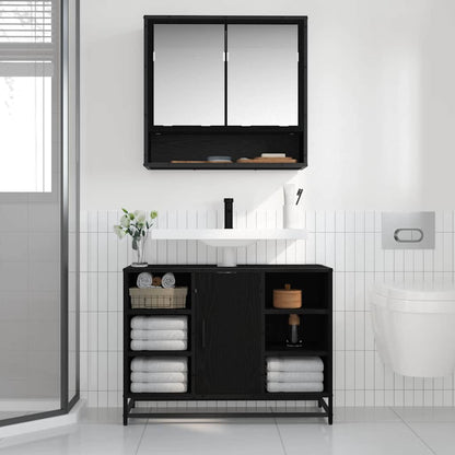 Badezimmer-Spiegelschrank Schwarz Eichen-Optik 65 x 20 x 60 cm