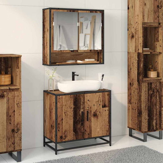 Badezimmer Waschbecken Schrank mit Tür Altholz 65 x 33 x 60 cm