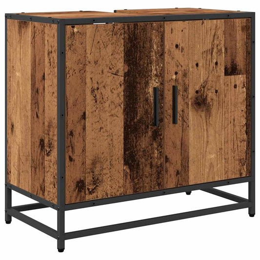 Badezimmer Waschbecken Schrank mit Tür Altholz 65 x 33 x 60 cm