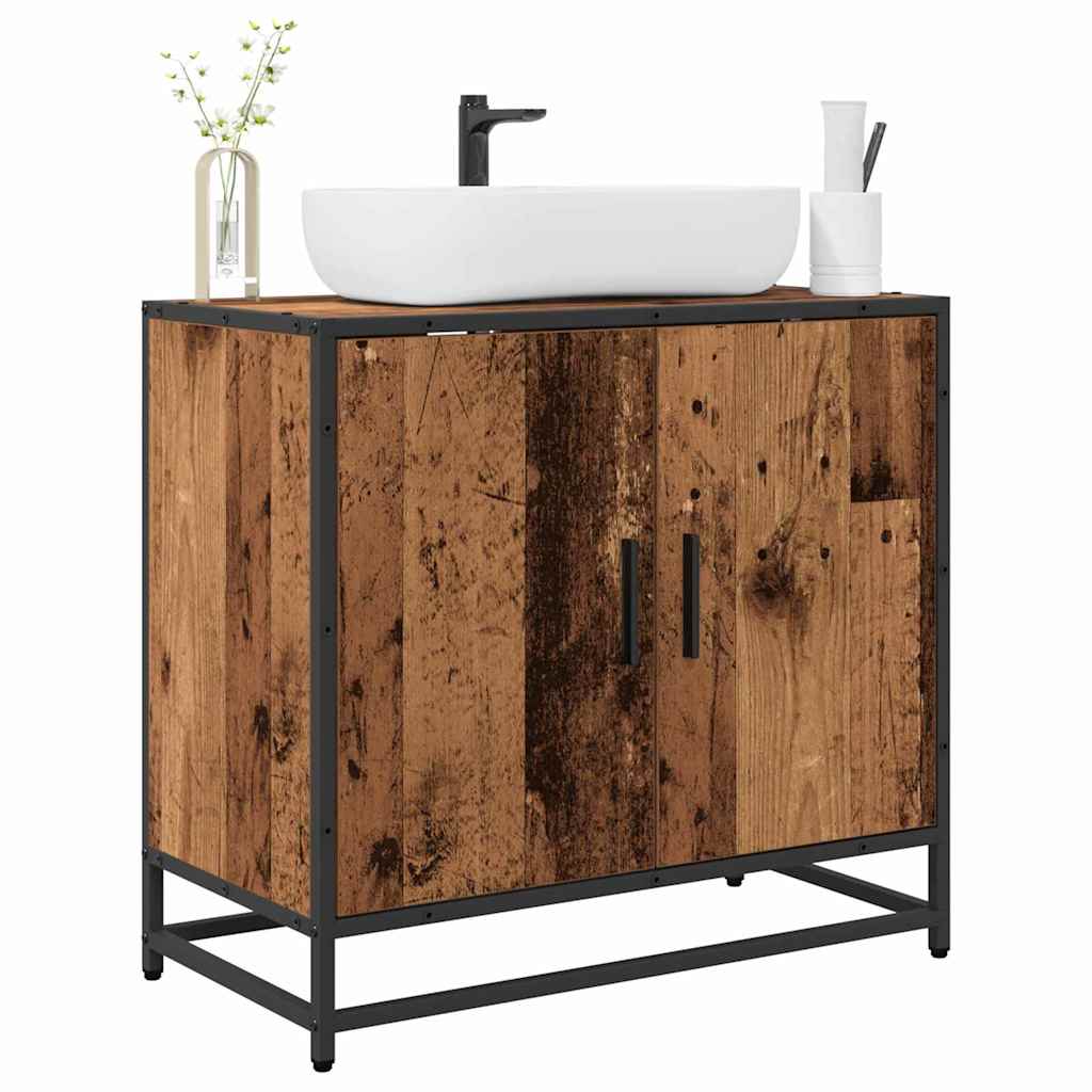 Badezimmer Waschbecken Schrank mit Tür Altholz 65 x 33 x 60 cm