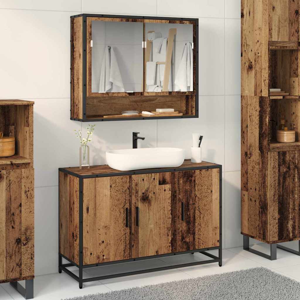 Badezimmer Waschbecken Schrank mit Tür Altholz 90 x 33 x 60 cm