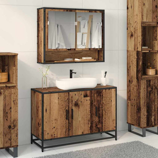 Badezimmer Waschbecken Schrank mit Tür Altholz 90 x 33 x 60 cm