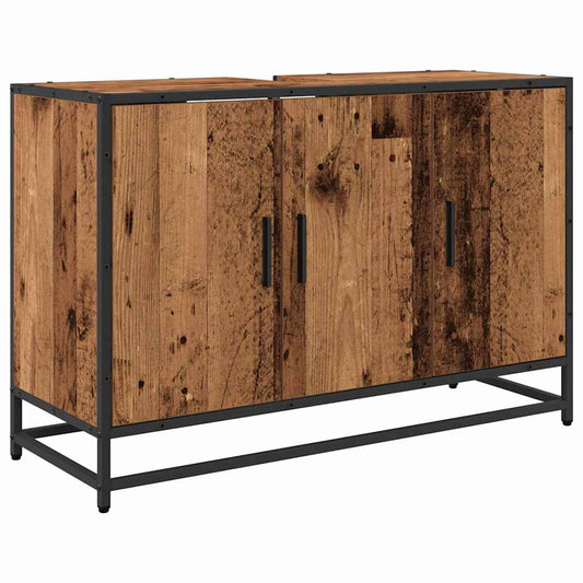 Badezimmer Waschbecken Schrank mit Tür Altholz 90 x 33 x 60 cm