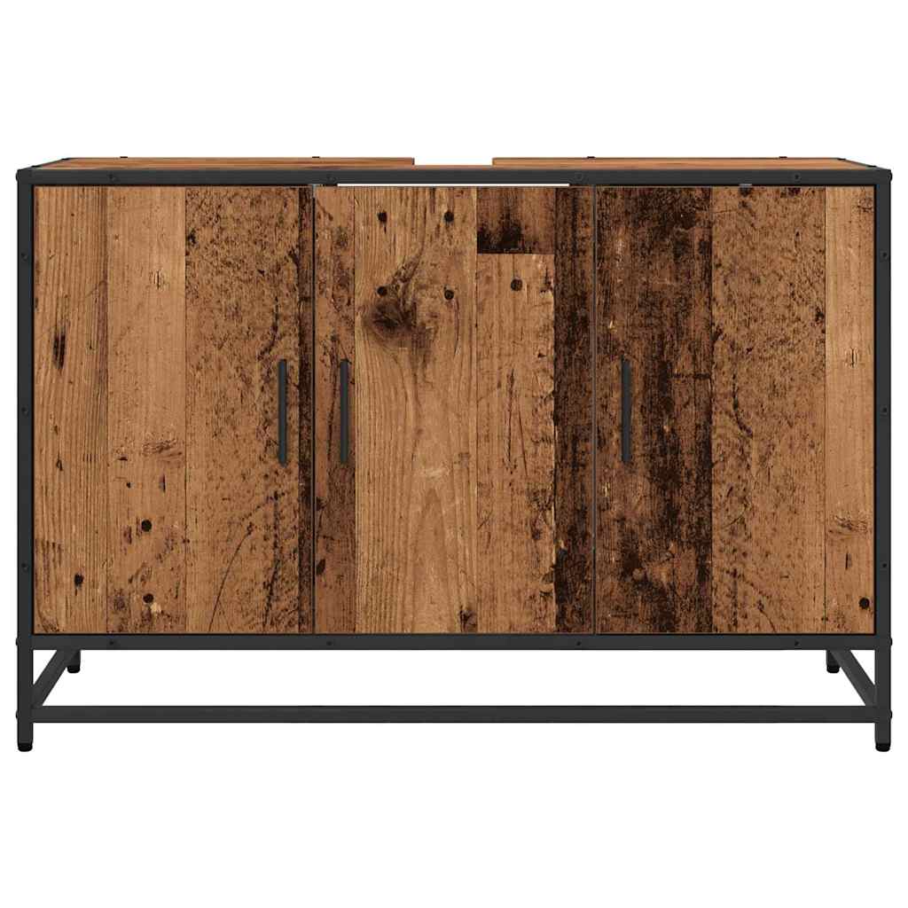 Badezimmer Waschbecken Schrank mit Tür Altholz 90 x 33 x 60 cm