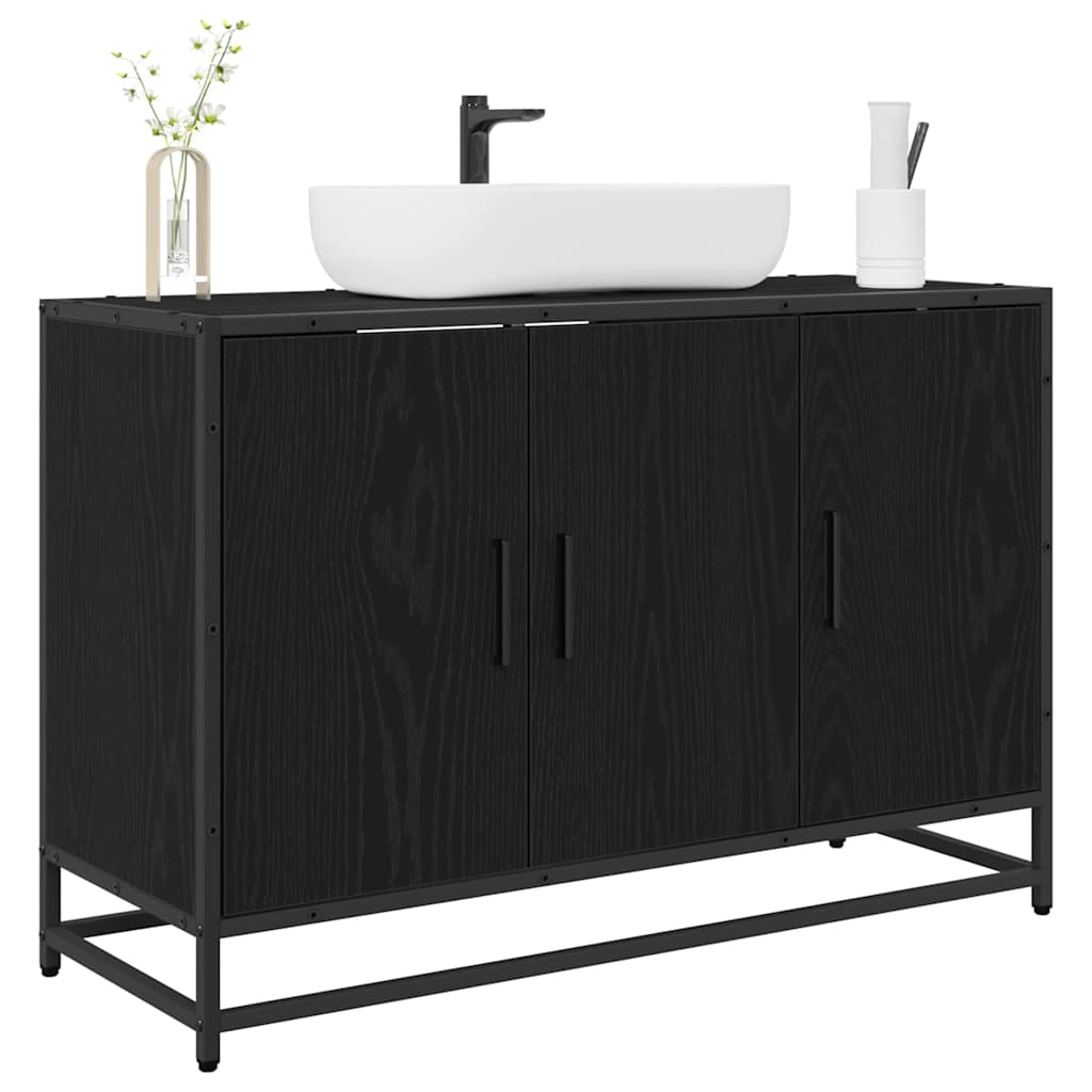 Badezimmer Waschbecken Schrank mit Regal Schwarz Eichen-Optik