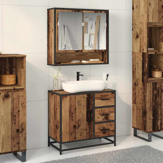 Badezimmer Waschbecken Schrank mit Tür Altholz 65 x 33 x 60 cm