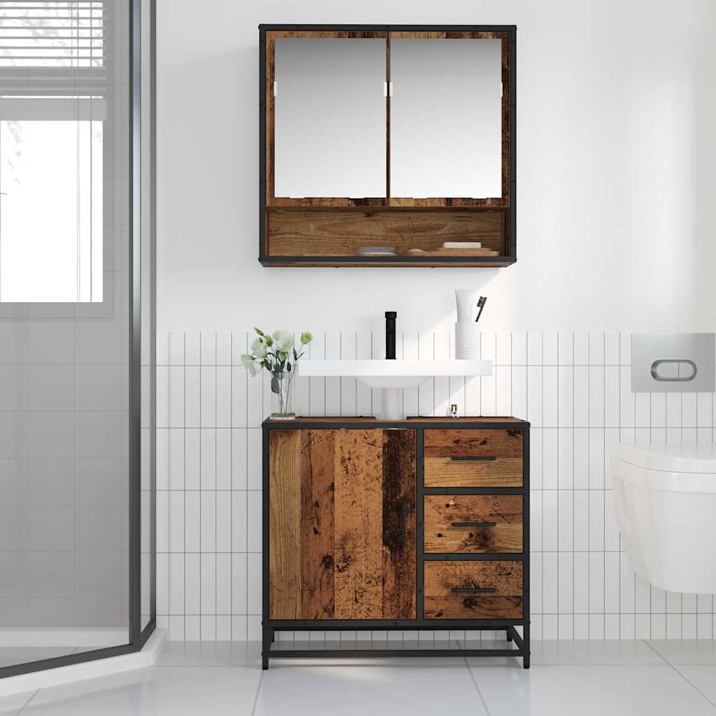 Badezimmer Waschbecken Schrank mit Tür Altholz 65 x 33 x 60 cm