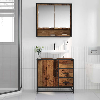 Badezimmer Waschbecken Schrank mit Tür Altholz 65 x 33 x 60 cm