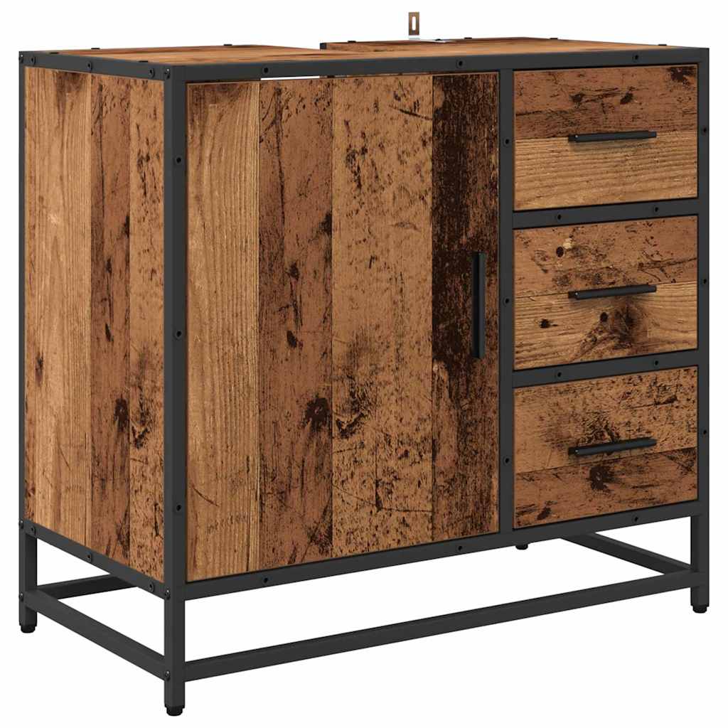 Badezimmer Waschbecken Schrank mit Tür Altholz 65 x 33 x 60 cm