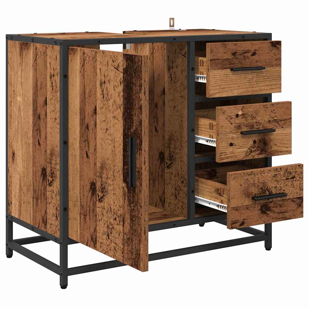 Badezimmer Waschbecken Schrank mit Tür Altholz 65 x 33 x 60 cm