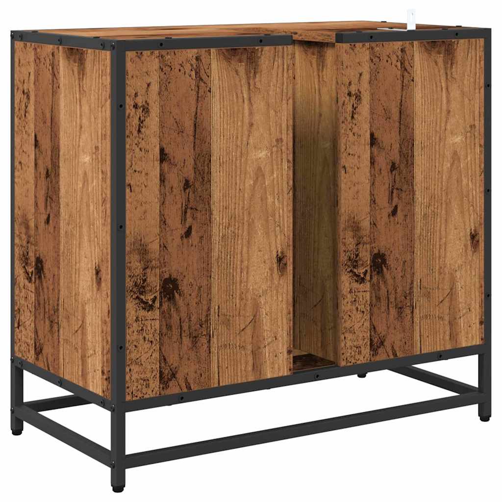 Badezimmer Waschbecken Schrank mit Tür Altholz 65 x 33 x 60 cm