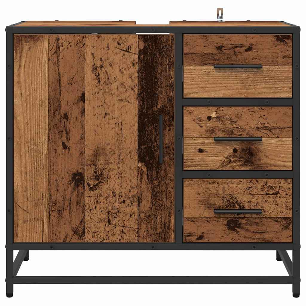 Badezimmer Waschbecken Schrank mit Tür Altholz 65 x 33 x 60 cm