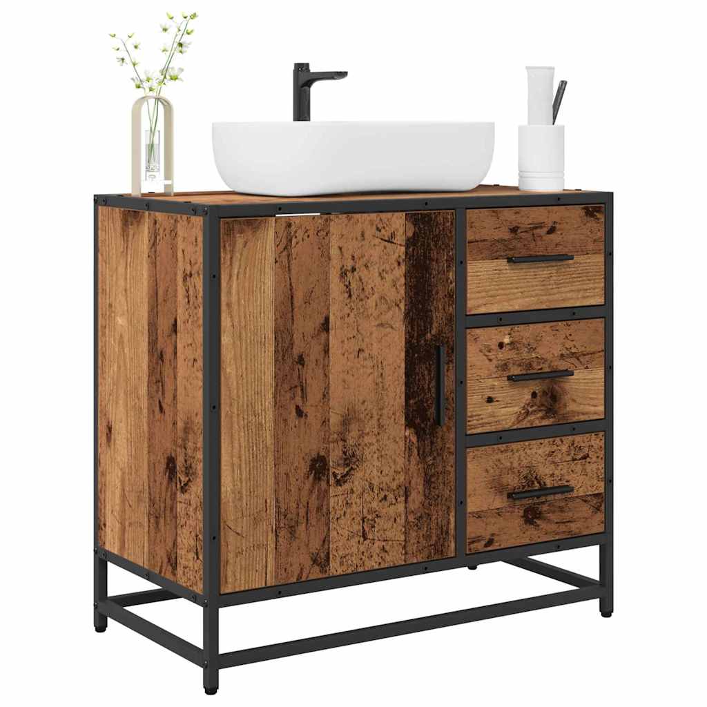 Badezimmer Waschbecken Schrank mit Tür Altholz 65 x 33 x 60 cm