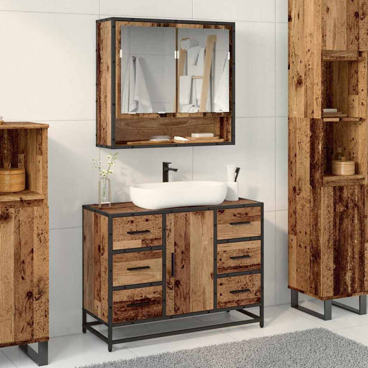 Badezimmer Waschbecken Schrank mit Tür Altholz 80 x 33 x 60 cm