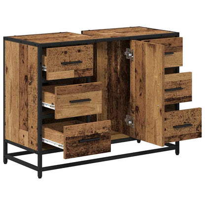 Badezimmer Waschbecken Schrank mit Tür Altholz 80 x 33 x 60 cm