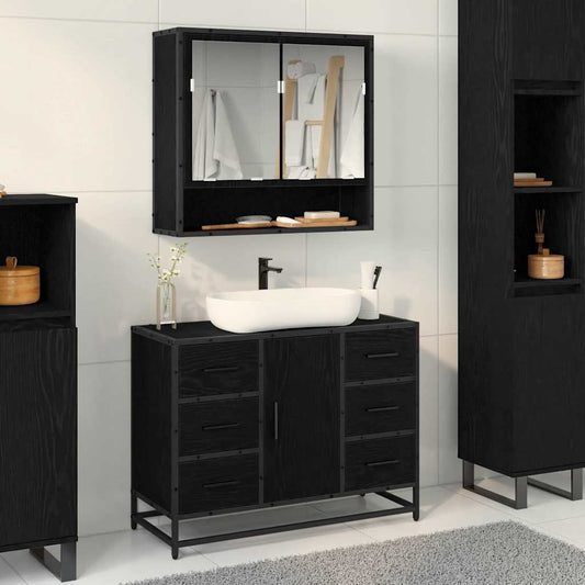 Badezimmer Waschbecken Schrank Schwarze Eiche 80 x 33 x 60 cm