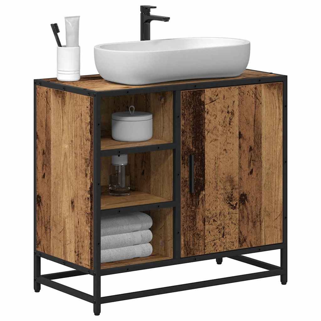Badezimmer Waschbecken Schrank mit Tür Altholz 65 x 33 x 60 cm