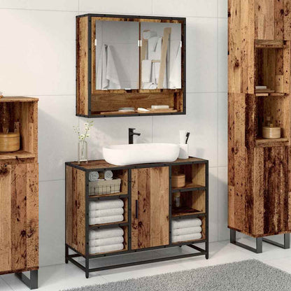 Badezimmer Waschbecken Schrank mit Tür Altholz 80 x 33 x 60 cm