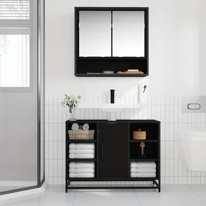 Badezimmer Waschbecken Schrank Schwarze Eiche 80 x 33 x 60 cm