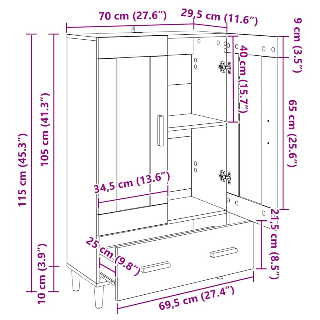 Highboard mit Schubladen Altholz 70 x 31 x 115 cm Holzwerkstoff