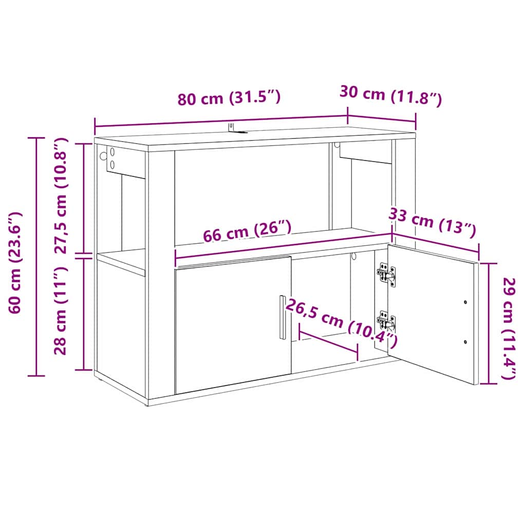 Sideboard Eiche handwerklich 80 x 30 x 60 cm Holzwerkstoff
